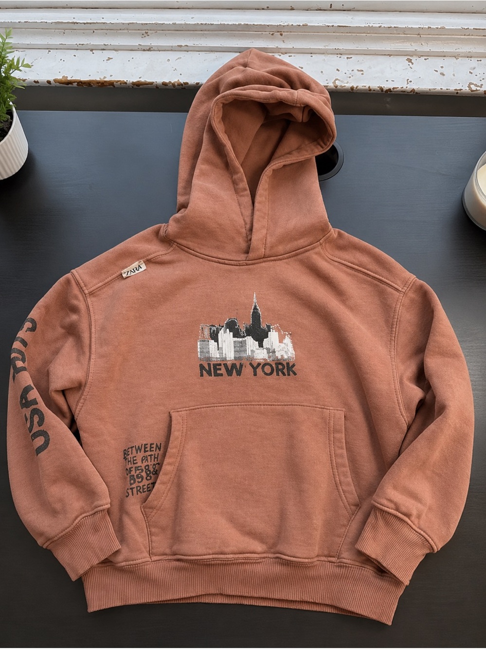 Zara Rust Brown New York Graphic Hoodie